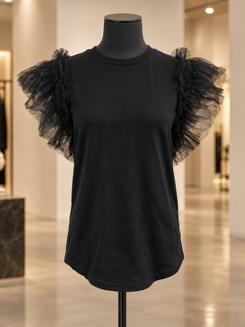 English Factory Mixed Media Tulle Flutter Sleeve Knit Top Size XS